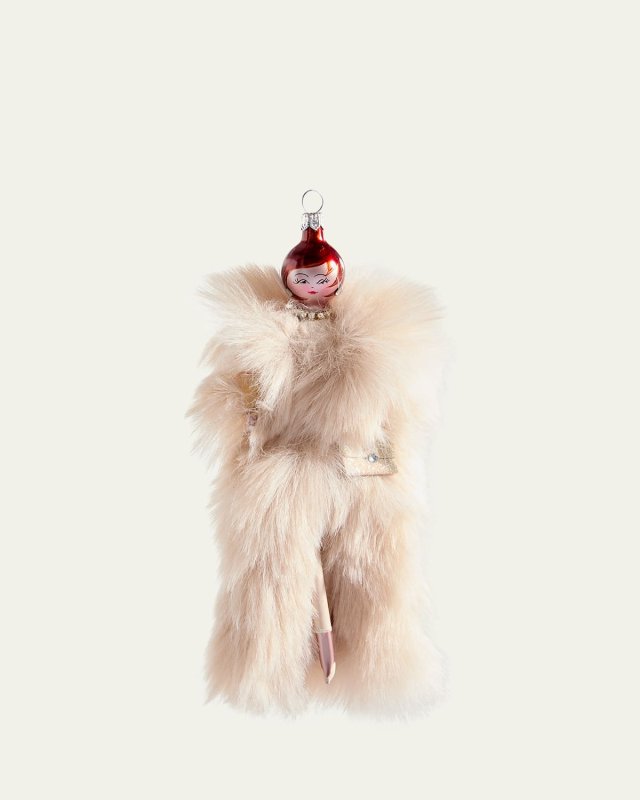 Fashionista in Cream Fur Coat Christmas Ornament